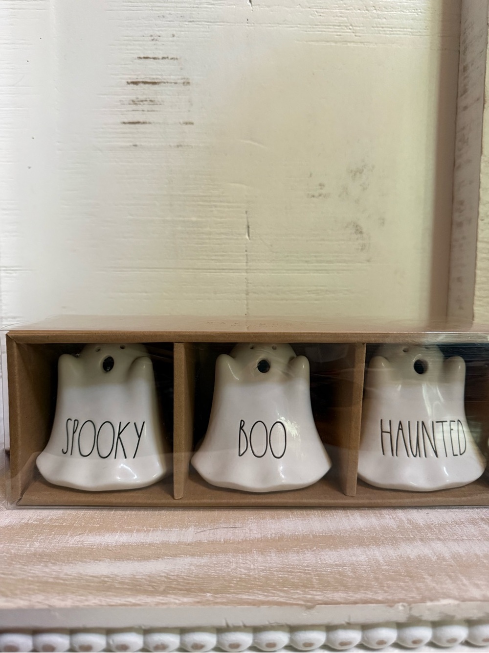 Rae Dunn Set of 3 Ceramic Ghost Decor - Spooky, Boo, Haunted